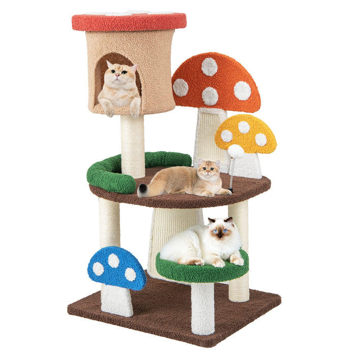 Mushroom Cat Tree Tower, 102 cm - Featuring Natural Sisal Posts - Ideal For Cats That Love Climbing and Scratching