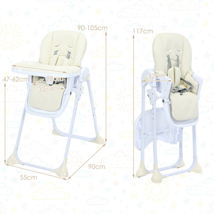 High Chair in Beige - Compact and Foldable Design For Easy Storage - Perfect for Babies and Toddlers to Enjoy Mealtime