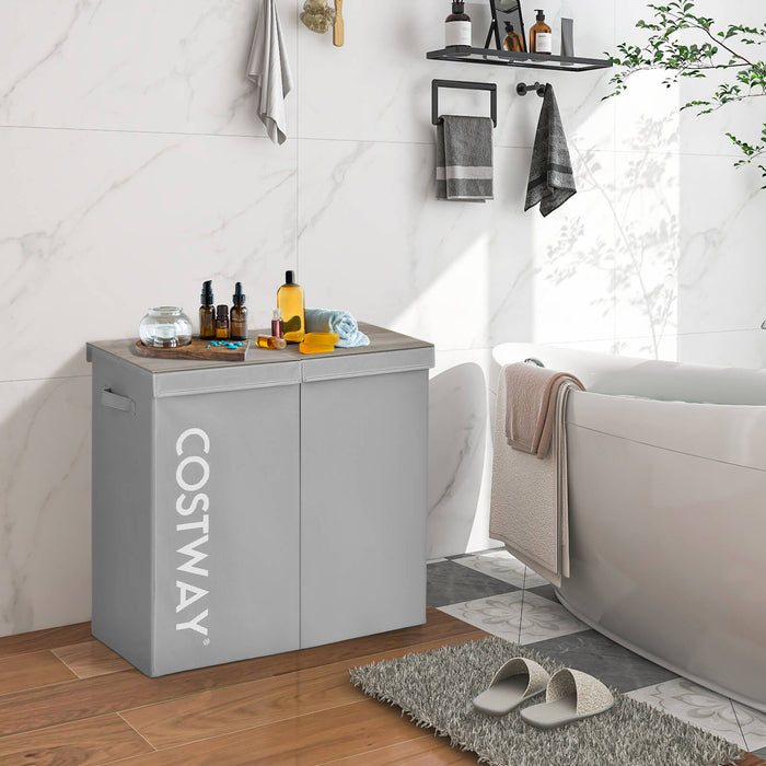 105L Laundry Hamper - Wooden Lid with 2 Separate Sections, Black - Ideal for Organizing and Sorting Laundry