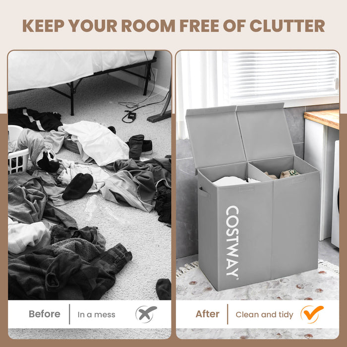 105L Laundry Hamper - Wooden Lid with 2 Separate Sections, Black - Ideal for Organizing and Sorting Laundry