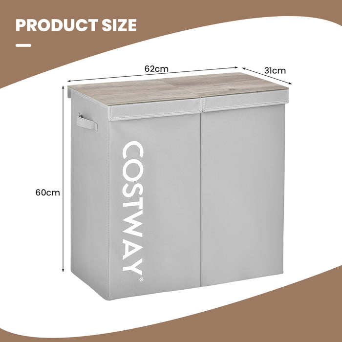 105L Laundry Hamper - Wooden Lid with 2 Separate Sections, Black - Ideal for Organizing and Sorting Laundry