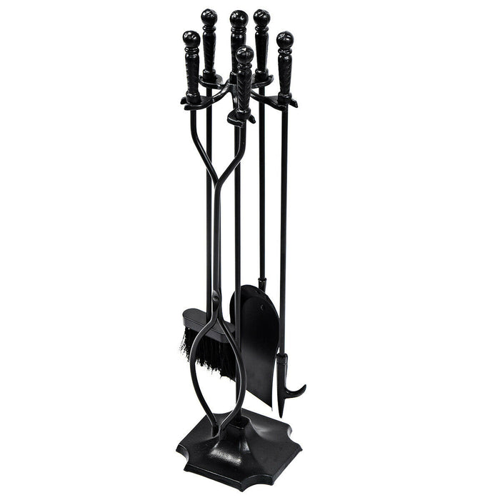5 PCS Fireplace Accessories - Complete Set with Stand - Ideal for Home Fireplaces & Wood Stoves