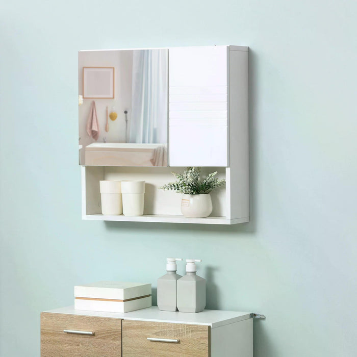 Wall-Mounted Bathroom Mirror Cabinet - Double Door Storage with Adjustable Shelf, 54 x 15 x 55cm, White - Ideal for Bathroom Organization and Space Saving
