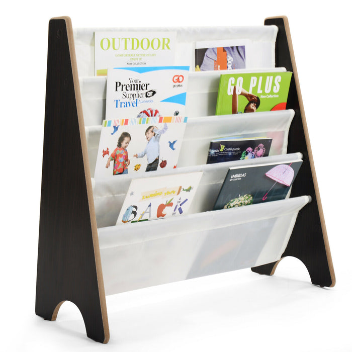 Children's Bookshelf - 4 Tier Magazine and Book Organiser in Natural Colour - Ideal Storage Solution for Kids' Rooms
