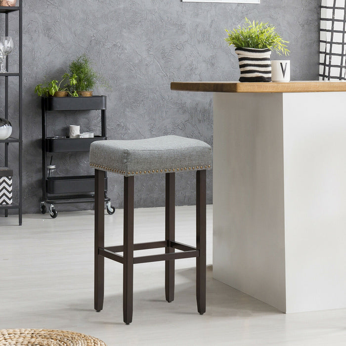 Set of 2 Bar Stools - Traditional Beige Upholstered Design - Perfect for Home Bars or Kitchen Counters