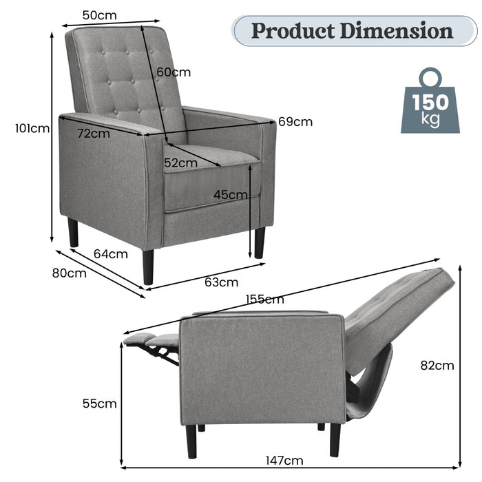 Adjustable Sofa Chair Brand - 3-Position Leisure Seat with Extendable Footrest in Grey - Ideal for Comfort Seeking Individuals