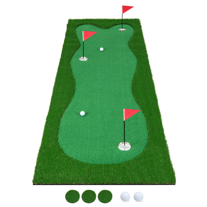 Golf Mat Putting Green - 10 x 3.3 Ft Practice Mat with 3 Holes - Perfect for Improving Putting Skills