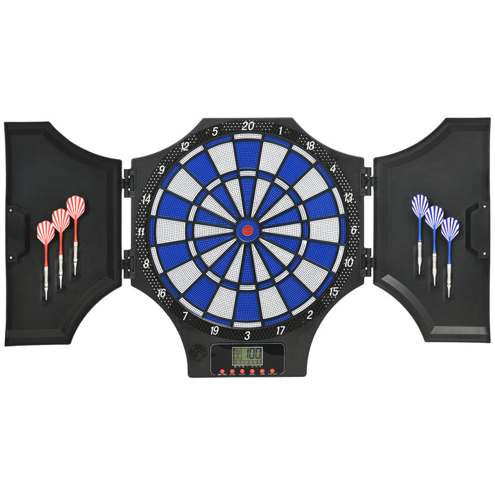 Electronic Dartboard with Cabinet and LCD Display - 31 Game Variations for 8 Players, Includes 6 Soft Tip Darts and Spare Tips - Fun Home Entertainment & Competitive Play
