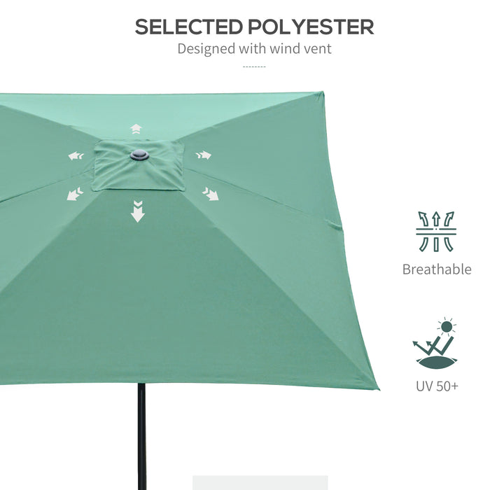 Rectangular Market Umbrella 2 x 3m with Crank and Push Button Tilt - Durable Outdoor Patio Sunshade in Green - Ideal for Gardens, Decking, and Commercial Use