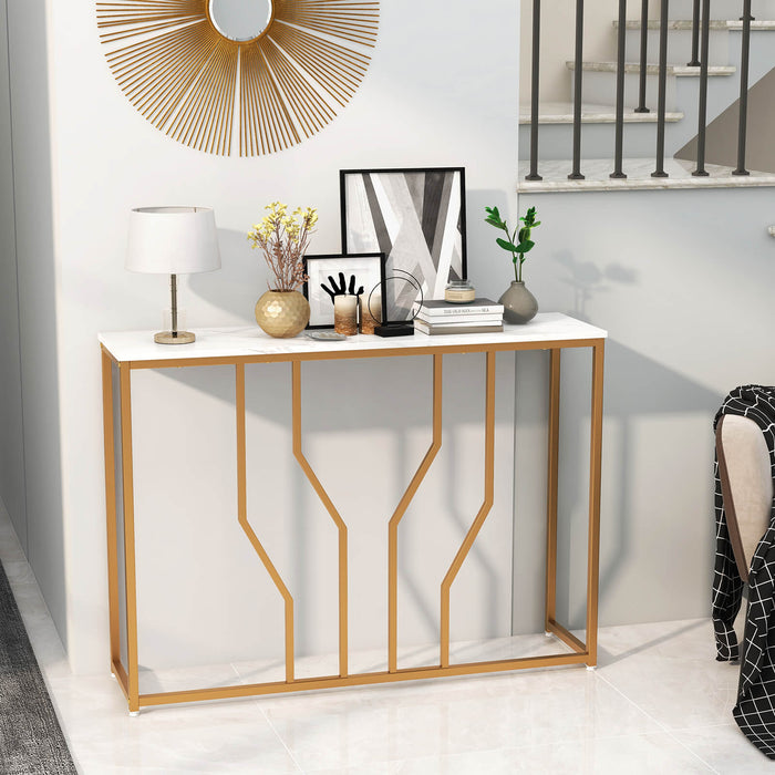Golden Console Table, 110 cm - Entryway Table with Faux Marble Top in White and Golden - Ideal for Foyer Decoration and Functionality
