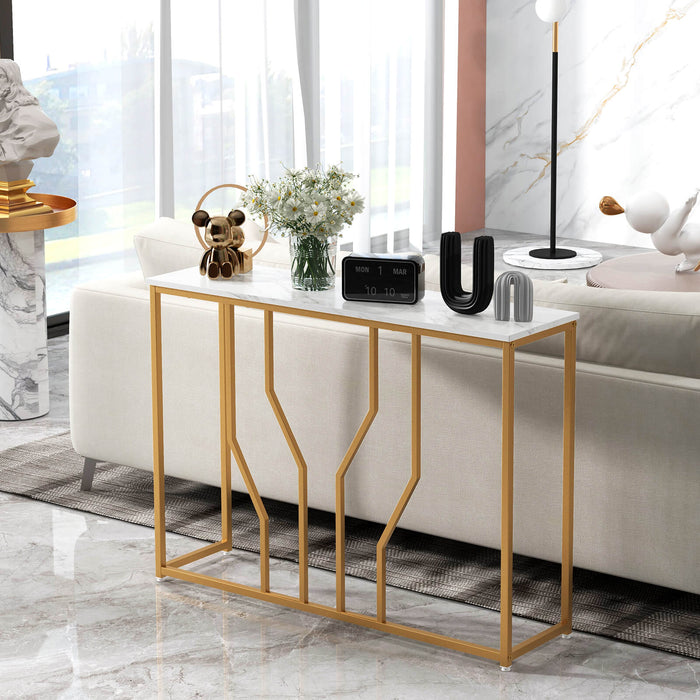 Golden Console Table, 110 cm - Entryway Table with Faux Marble Top in White and Golden - Ideal for Foyer Decoration and Functionality