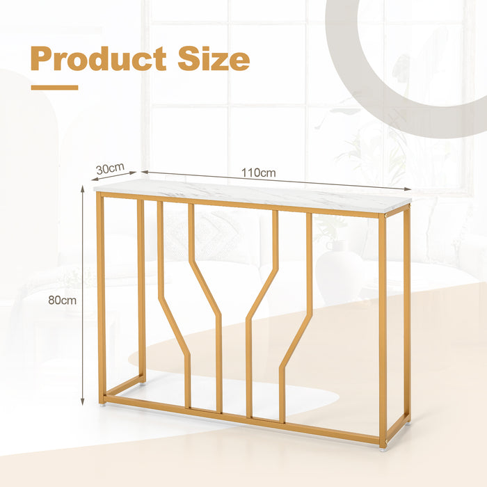 Golden Console Table, 110 cm - Entryway Table with Faux Marble Top in White and Golden - Ideal for Foyer Decoration and Functionality