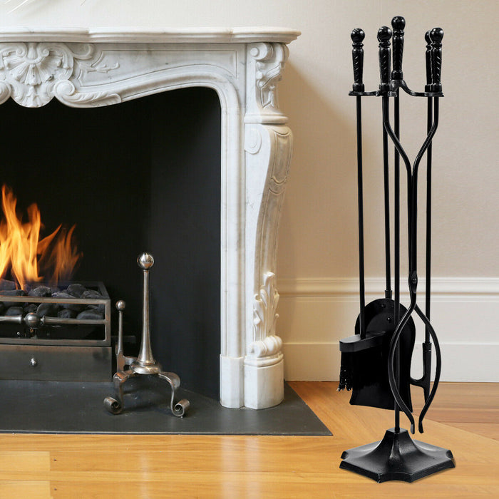 5 PCS Fireplace Accessories - Complete Set with Stand - Ideal for Home Fireplaces & Wood Stoves