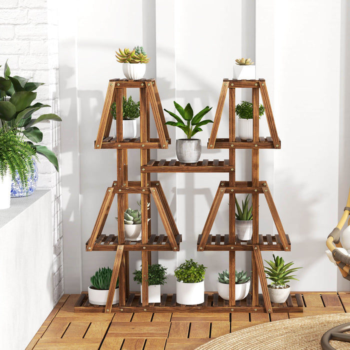 5-Tier Wood Plant Stand by Generic - 114 cm Tall, Holds 10 Potted Plants - Ideal for Serving as a Display Rack for Home Gardeners