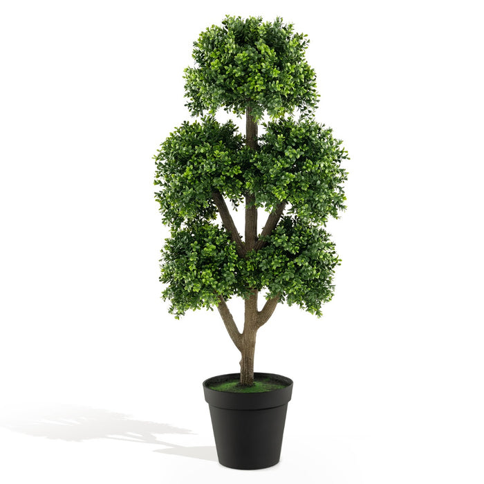 Artificial Boxwood Topiary Ball Tree - 115cm Decorative Plant for Home, Office and Front Porch - Perfect Topiary Accessory for Interior or Exterior Decor