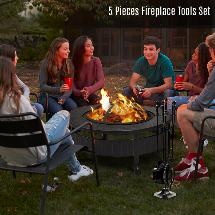 5 PCS Fireplace Accessories - Complete Set with Stand - Ideal for Home Fireplaces & Wood Stoves