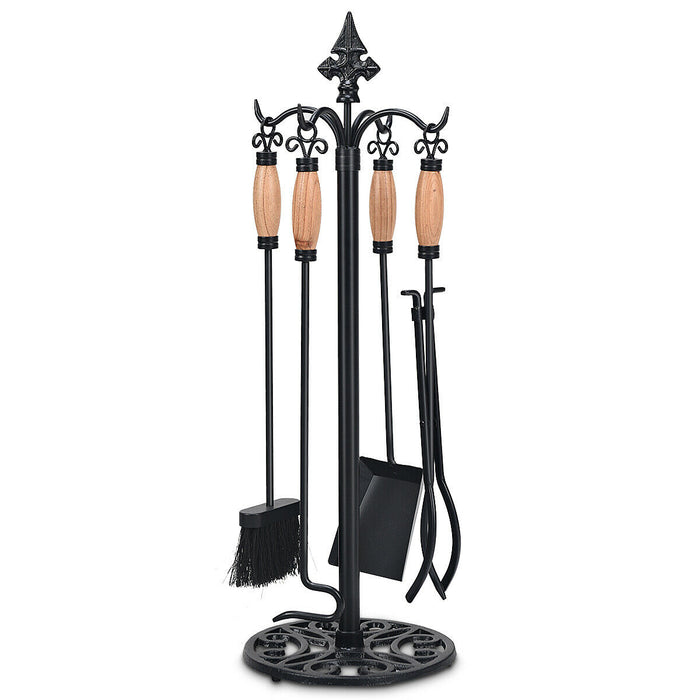 Iron Fireplace Companion Set - 5 Piece Classic Fire Tools - Ideal for Indoor Fireplaces and Wood Burning Stoves