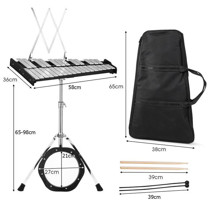 30 Notes Glockenspiel Bell Kit - With 8" Practice Pad and Height Adjustable Stand - Ideal for Music Practice and Learners