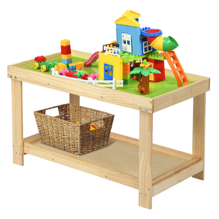 Kids Activity Table - Wooden with Storage Shelf and Removable Tabletop, Natural Color - Designed for Children's Play and Organization Needs