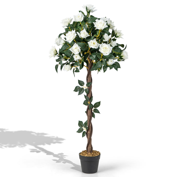 120 CM Faux Floral Plant - Artificial Flower Tree with White Roses - Perfect Decor for Indoor and Outdoor Spaces