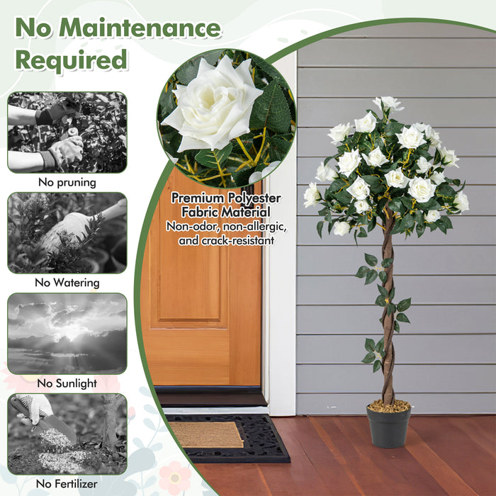 120 CM Faux Floral Plant - Artificial Flower Tree with White Roses - Perfect Decor for Indoor and Outdoor Spaces
