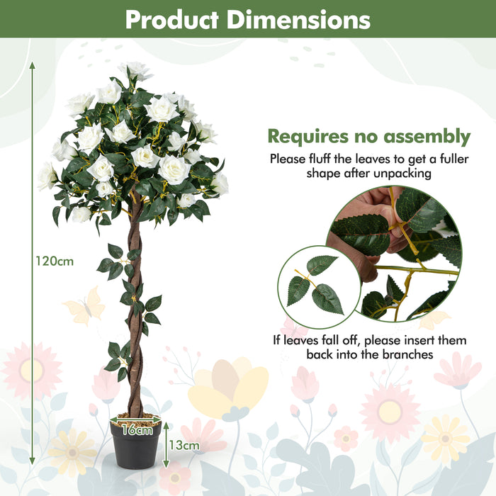 120 CM Faux Floral Plant - Artificial Flower Tree with White Roses - Perfect Decor for Indoor and Outdoor Spaces
