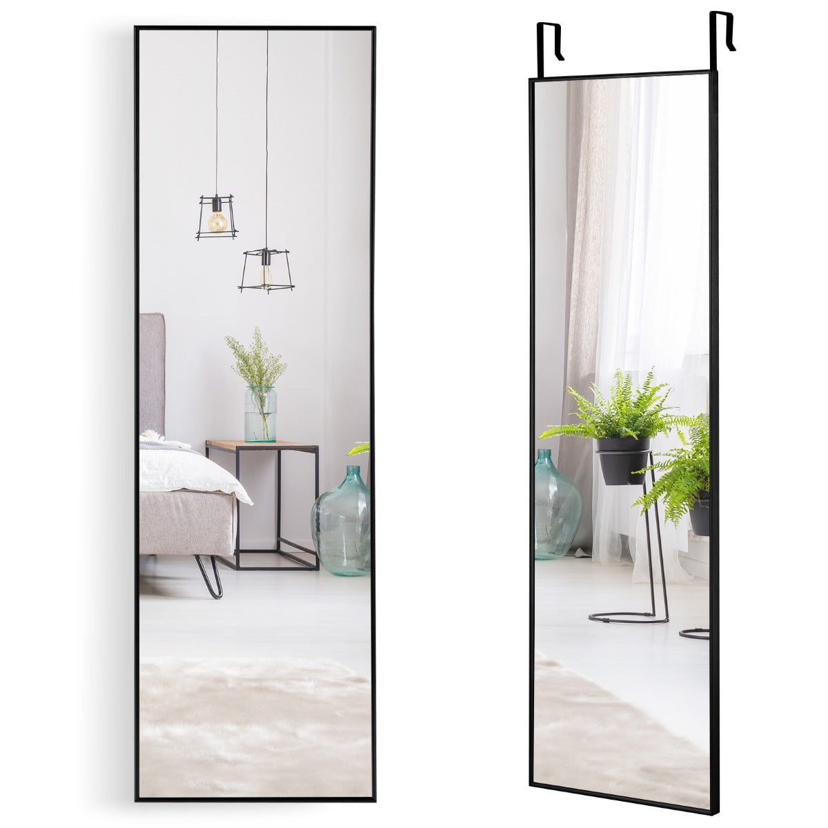 120 x 37 cm Full Length Mirror - Wall Hanging, Adjustable Hook, Black - Ideal for Daily Outfit Checks and Home Decor