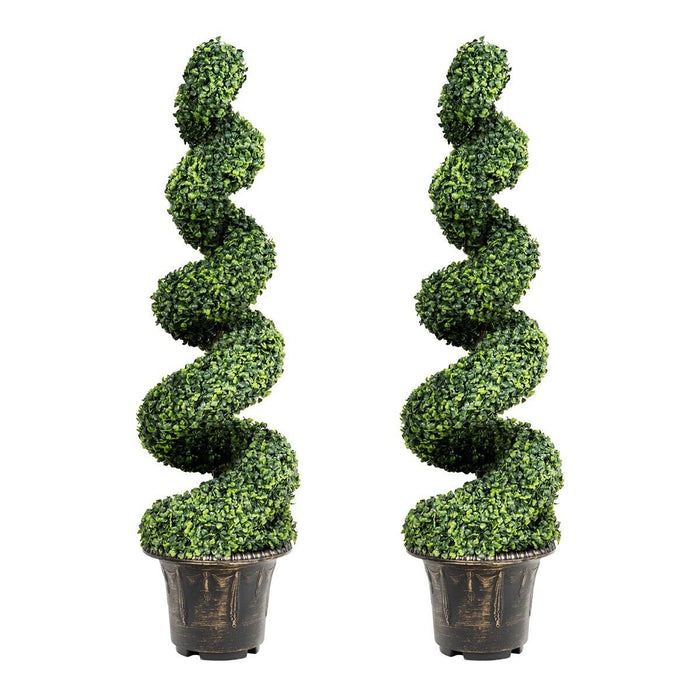 2 Pieces 120cm Artificial Boxwood Spiral Tree - Faux Greenery Home Decor - Ideal for Outdoor and Indoor Decoration