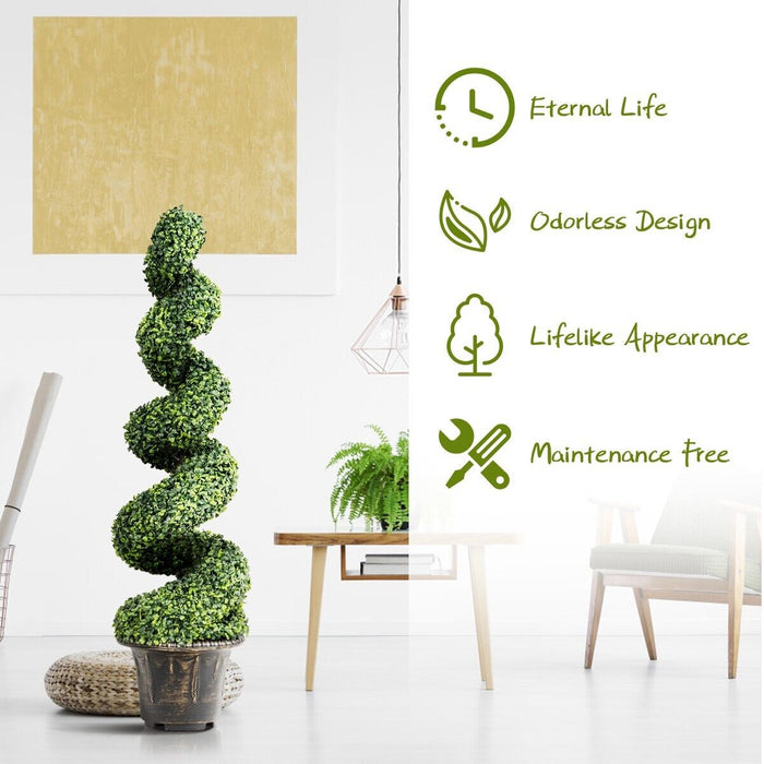 2 Pieces 120cm Artificial Boxwood Spiral Tree - Faux Greenery Home Decor - Ideal for Outdoor and Indoor Decoration