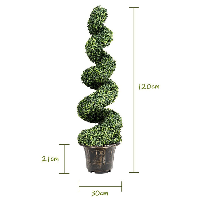 2 Pieces 120cm Artificial Boxwood Spiral Tree - Faux Greenery Home Decor - Ideal for Outdoor and Indoor Decoration