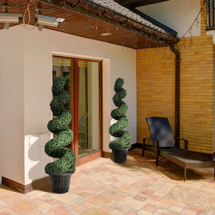 2 Pieces 120cm Artificial Boxwood Spiral Tree - Faux Greenery Home Decor - Ideal for Outdoor and Indoor Decoration