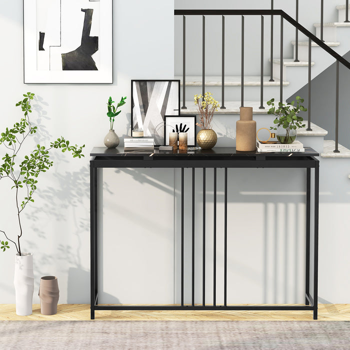 Faux Marble 120cm Console Table - Narrow Entryway Furniture, Elegant Design - Perfect for Small Spaces and Home Decor