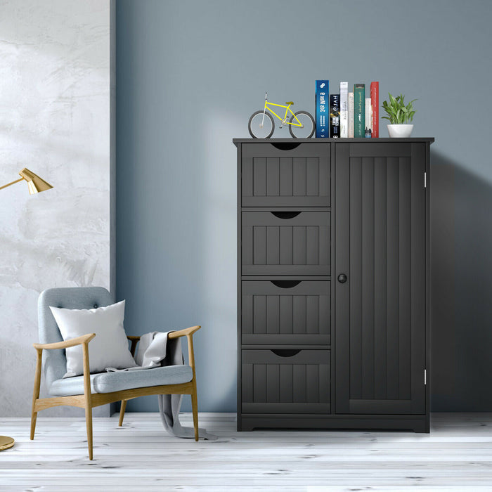 Storage Unit Brand - Freestanding Black Cupboard with Adjustable Shelf and Drawers - Ideal for Organizing Household Items