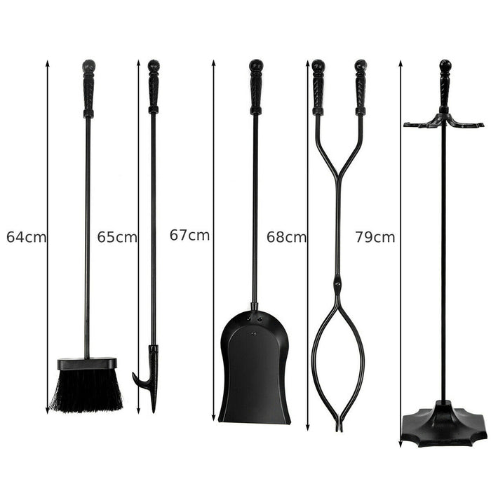 5 PCS Fireplace Accessories - Complete Set with Stand - Ideal for Home Fireplaces & Wood Stoves