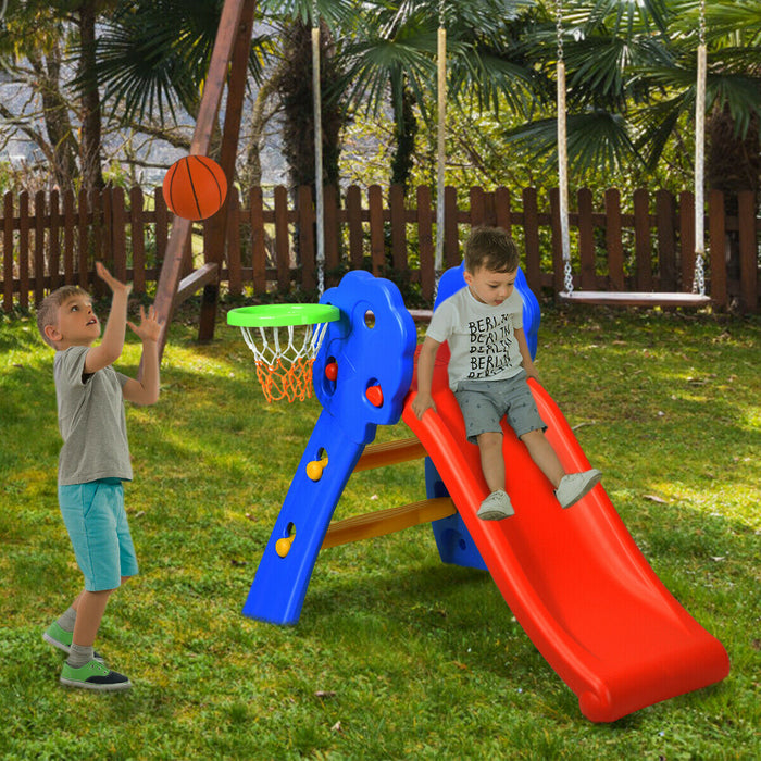 Kid's Fun-Play - Folding First Slide and Basketball Hoop Combo Set - Ideal Starter Slide for Toddlers and Young Children