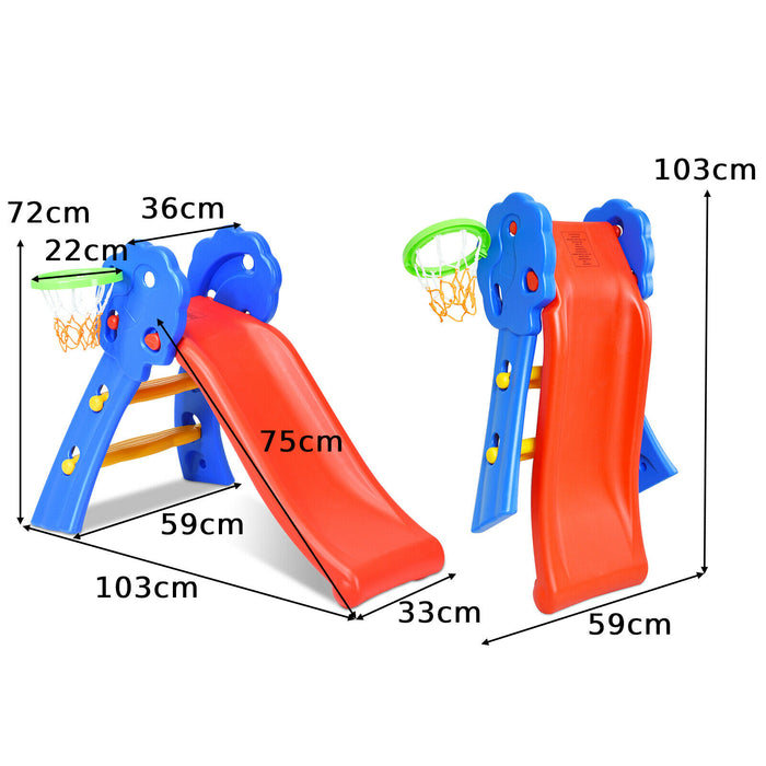 Kid's Fun-Play - Folding First Slide and Basketball Hoop Combo Set - Ideal Starter Slide for Toddlers and Young Children