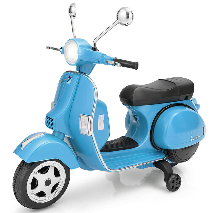 Licenced Vespa 6v Ride On Motorcycle - Blue with Music Feature - Ideal for Kids' Outdoor Fun and Pretend Play