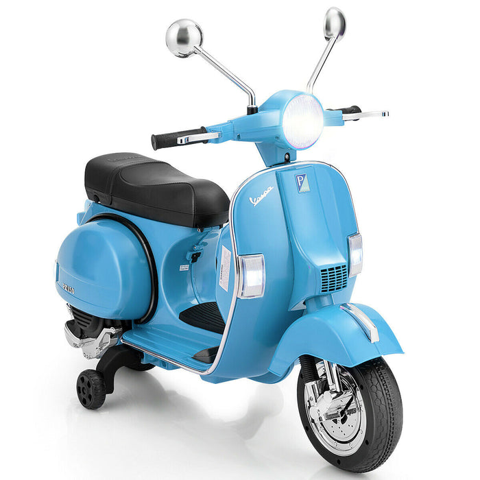 Licenced Vespa 6v Ride On Motorcycle - Blue with Music Feature - Ideal for Kids' Outdoor Fun and Pretend Play