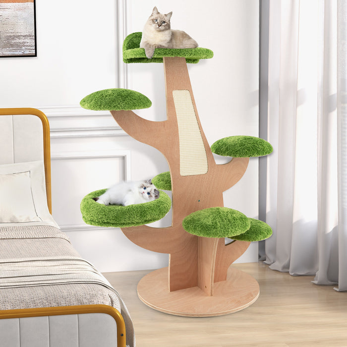 Pine Shape Cat Tree (128cm) - Multi-Level Tower with Sisal Scratching Board Feature - Perfect for Keeping Your Feline Friend Entertained