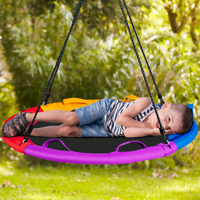 Round Saucer Swing, 100cm Diameter - Comfortable Tree Swing with Pillow and Handle - Perfect Outdoor Play Equipment for Kids