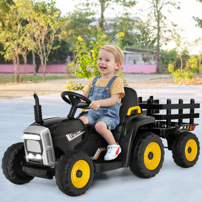 Kidsjoy - 12V Children's Ride-On Tractor with Trailer, Music, and LED Lights - Ideal for Fun, Imaginative Play in Pink