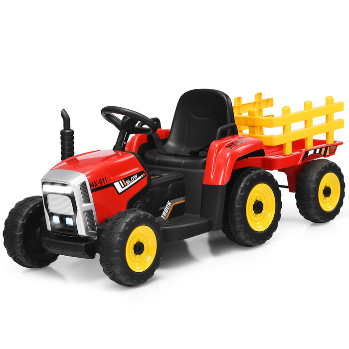 Kidsjoy - 12V Children's Ride-On Tractor with Trailer, Music, and LED Lights - Ideal for Fun, Imaginative Play in Pink