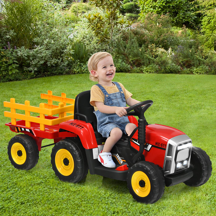 Ride-On Tractor for Kids in 12V - Fun Yellow Design with Trailer, Music and LED Lights - Ideal Outdoor Play Equipment for Children's Entertainment