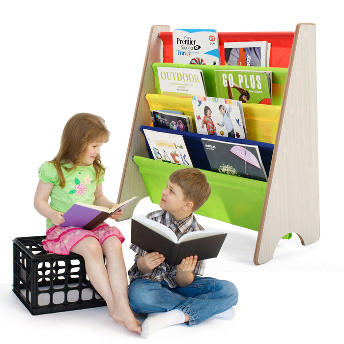 Children's Bookshelf - 4 Tier Magazine and Book Organiser in Natural Colour - Ideal Storage Solution for Kids' Rooms