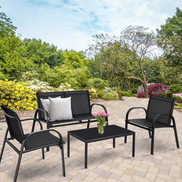 4 Piece Garden Furniture Set - Loveseat and Patio Ensemble without Cushions - Ideal for Outdoor Living Spaces