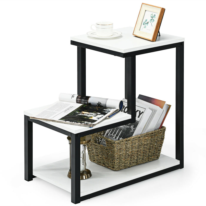 End Table - Industrial Style with 3 Shelves in Brown - Ideal for Home Storage Solution