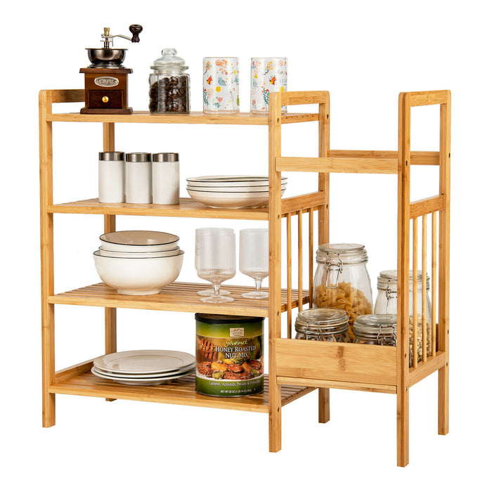 Bamboo Shoe Rack - 4 Shelves with Integrated Umbrella Stand, Natural Finish - Ideal Storage Solution for Shoe and Umbrella Organization