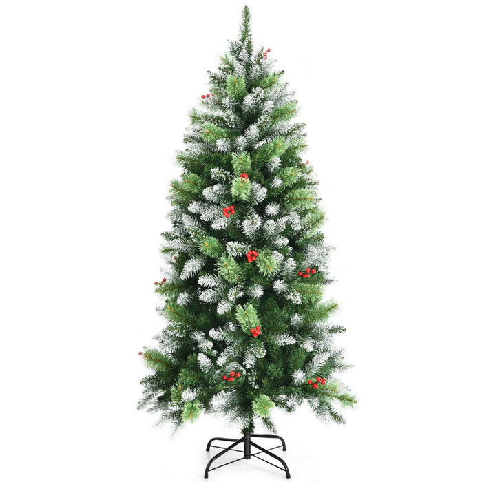 5FT Artificial Christmas Tree - Red Berries and Snow Effect Features - Ideal for Festive Home Decoration