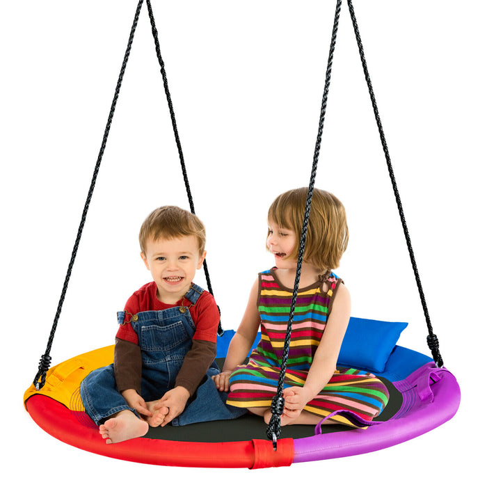 Round Saucer Swing, 100cm Diameter - Comfortable Tree Swing with Pillow and Handle - Perfect Outdoor Play Equipment for Kids