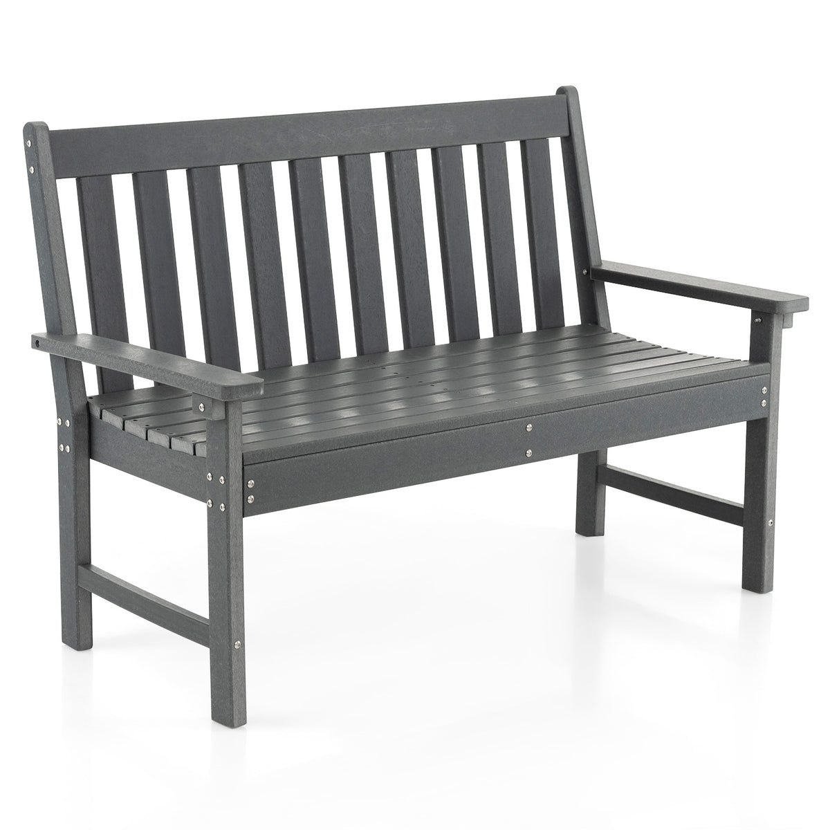 132cm All-Weather Grey Garden Bench with Backrest and Armrests - Perfect for Outdoor Relaxation and Comfort